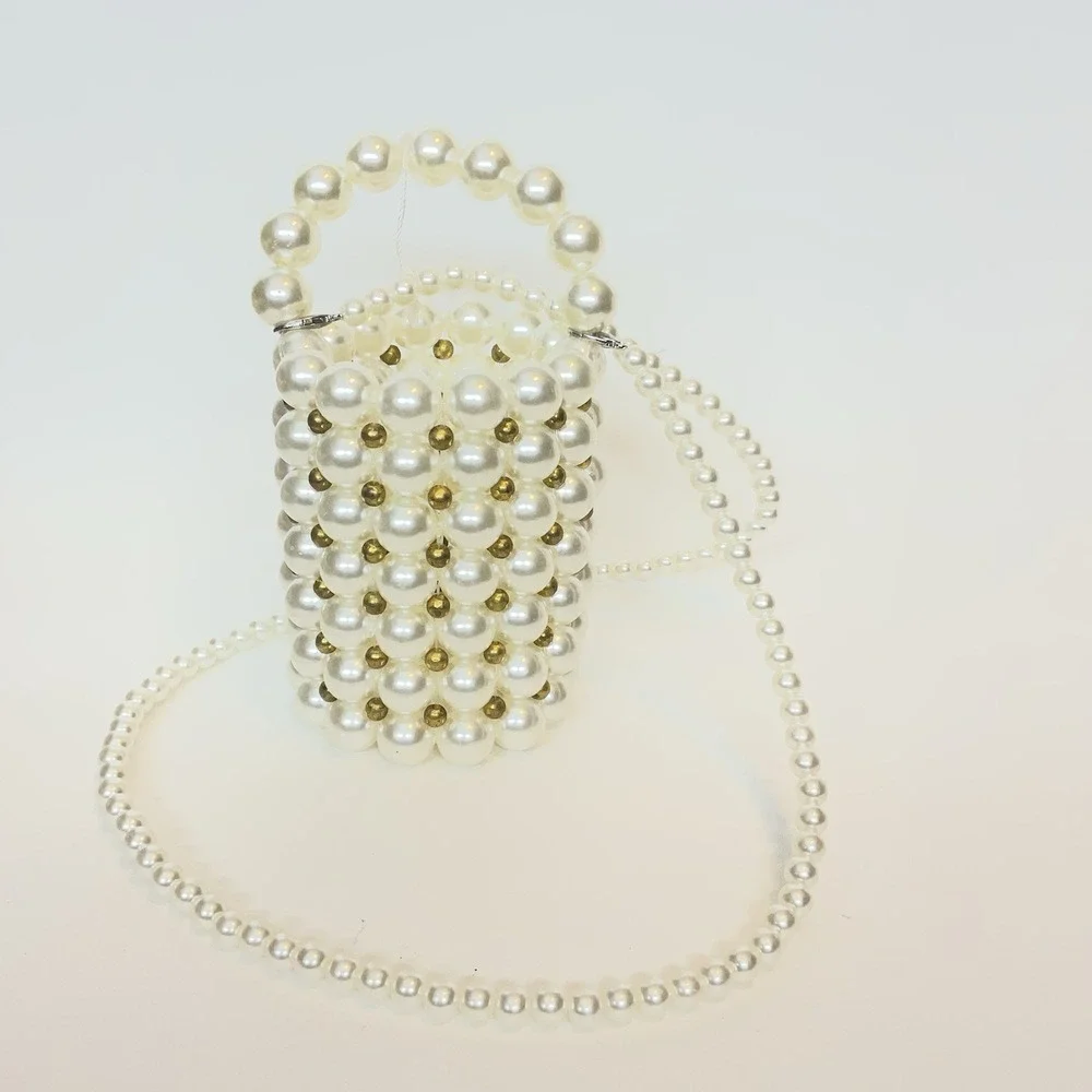 Vintage Faux Pearls Beaded Basket Style‎ Crossbody Evening Purse Bag